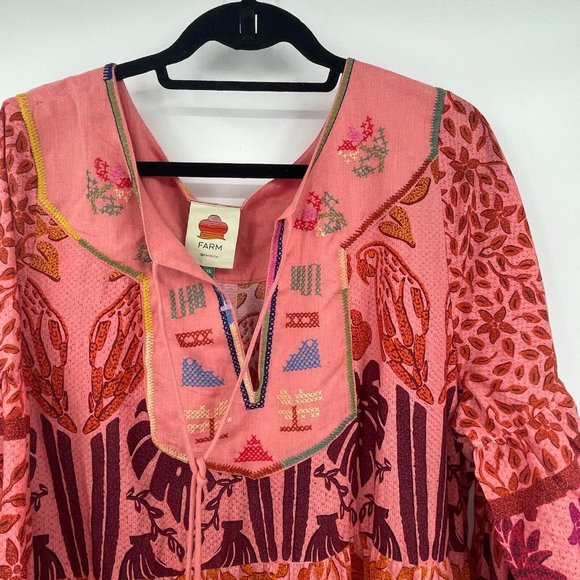 Farm Rio Womens Dress XL Ainika Print Macaws Maxi Dress Puff Sleeve Tassel Tie - Picture 13 of 16